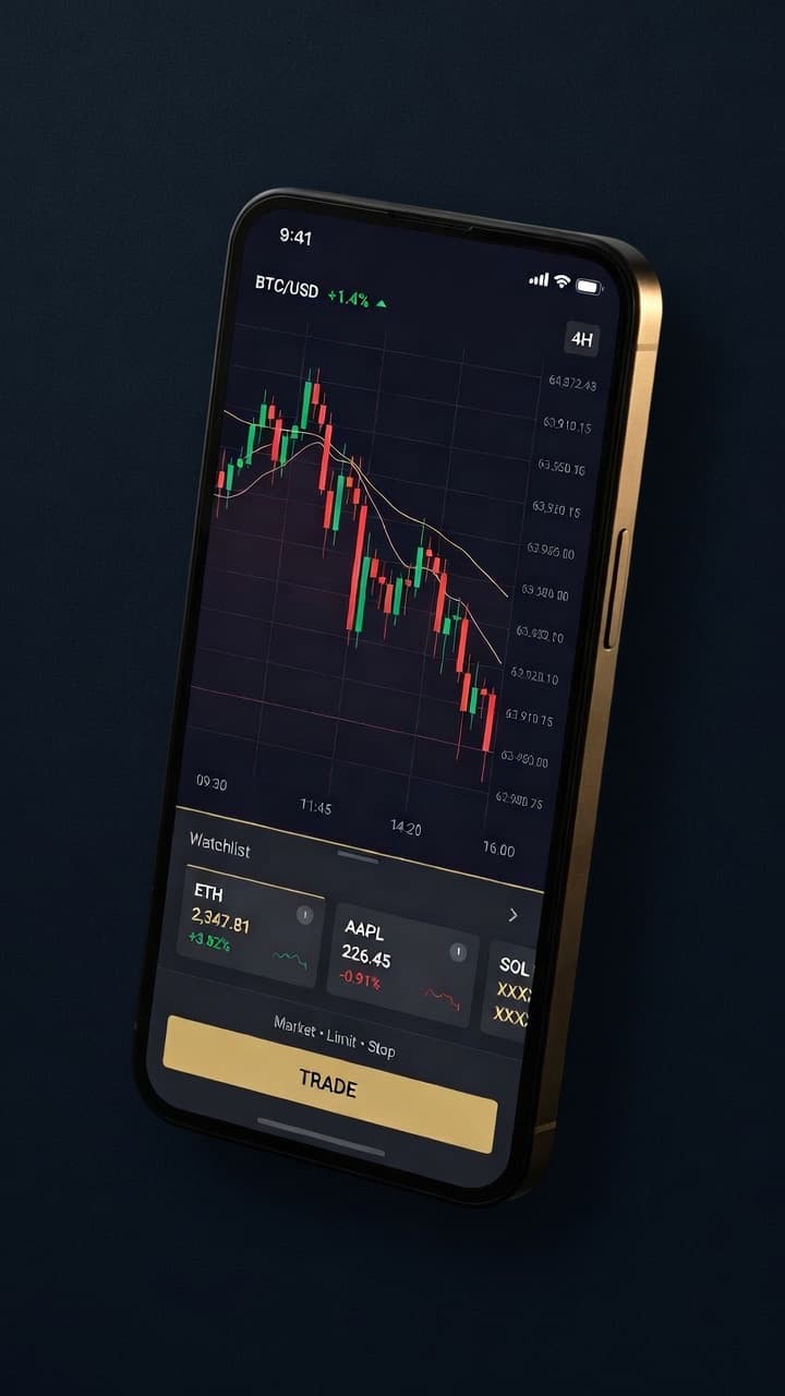 Un teléfono inteligente mostrando la aplicación móvil de trading de Varo